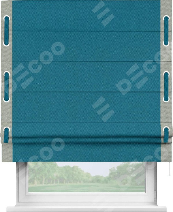Римская штора «Кортин» с кантом Стрим Дуо (люверсы с пояском), для проема, ткань лён димаут, светло-синий