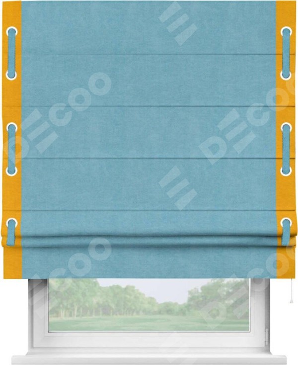 Римская штора «Кортин» с кантом Стрим Дуо (люверсы с пояском), для проема, ткань вельвет ментоловый