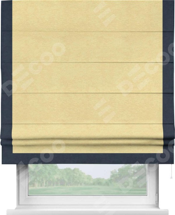 Римская штора «Кортин» с кантом Виктория, для проема, ткань софт однотонный золотой