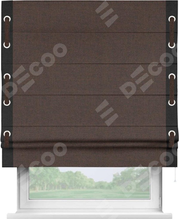 Римская штора «Кортин» с кантом Стрим Дуо (люверсы с пояском), для проема, ткань лён коричневый