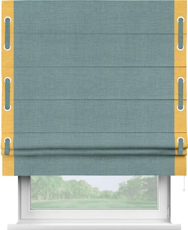 Римская штора «Кортин» с кантом Стрим Дуо, для проема, ткань лён, цвет голубой