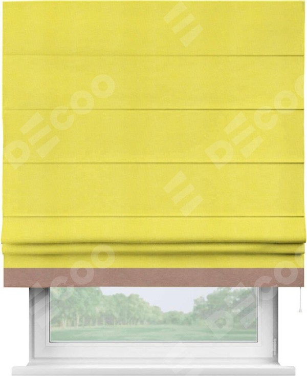 Римская штора «Кортин» с кантом Джестер, для проема, ткань вельвет cветло-желтый