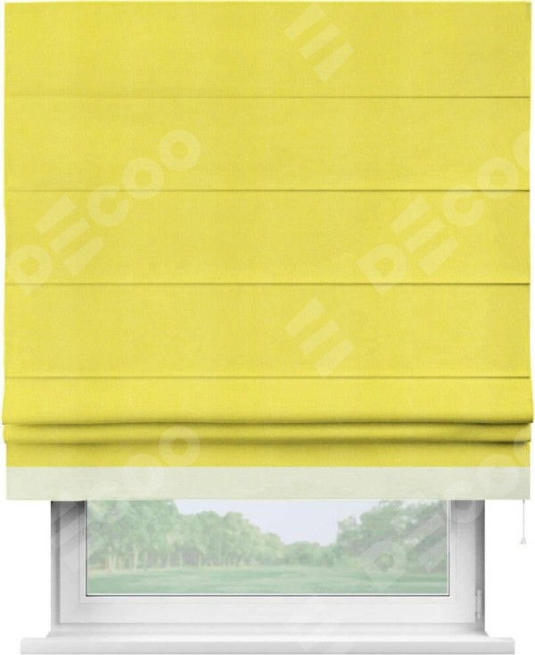 Римская штора «Кортин» с кантом Джестер, для проема, ткань вельвет cветло-желтый