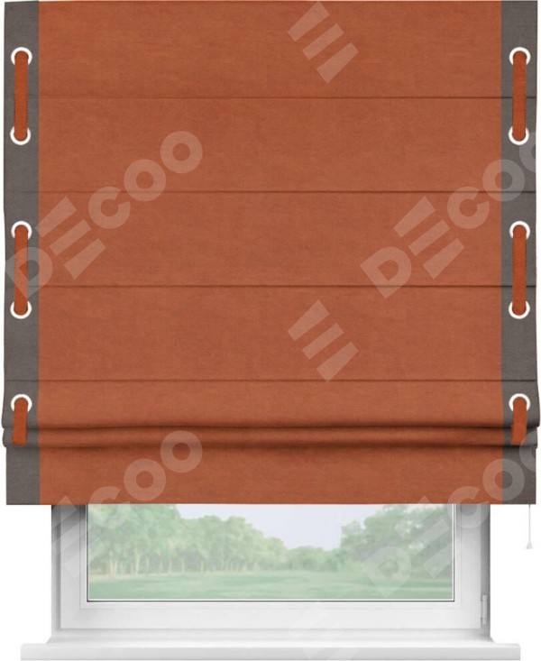 Римская штора «Кортин» с кантом Стрим Дуо (люверсы с пояском), для проема, ткань вельвет терракотовый