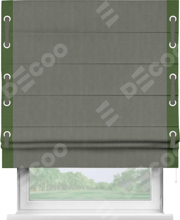 Римская штора «Кортин» с кантом Стрим Дуо (люверсы с пояском), для проема, ткань блэкаут однотонный тёмно-серый