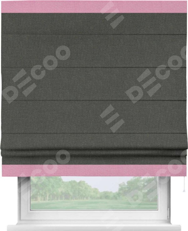 Римская штора «Кортин» с кантом Горизонт, для проема, ткань лён димаут, графитово-серый