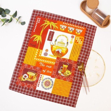 Полотенце 45х60 см, Чаепитие, коричневый, вафля, 160 гр/м2, хлопок 100%