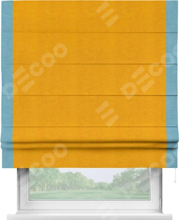 Римская штора «Кортин» с кантом Стрим Дуо, для проема, ткань вельвет желтый