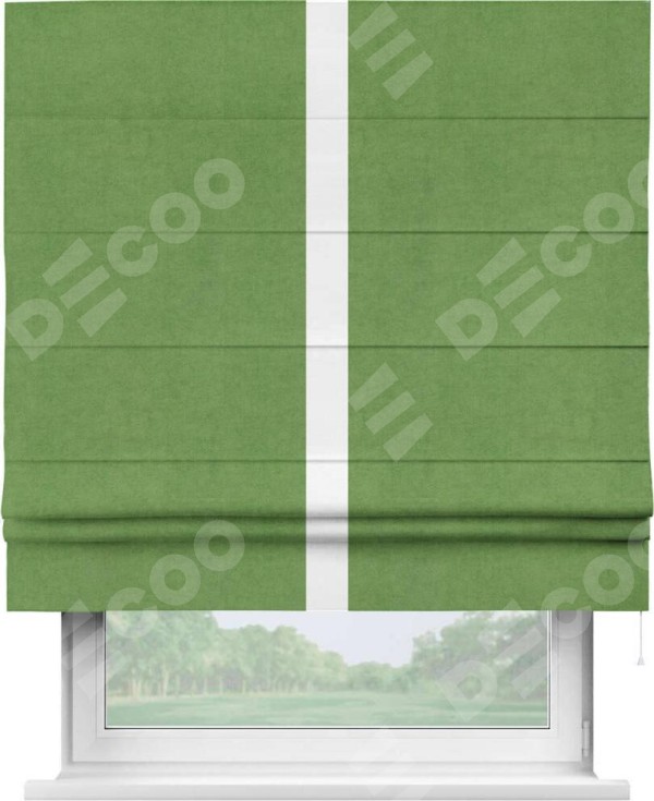 Римская штора «Кортин» с кантом Хайвэй, для проема, ткань вельвет салатовый