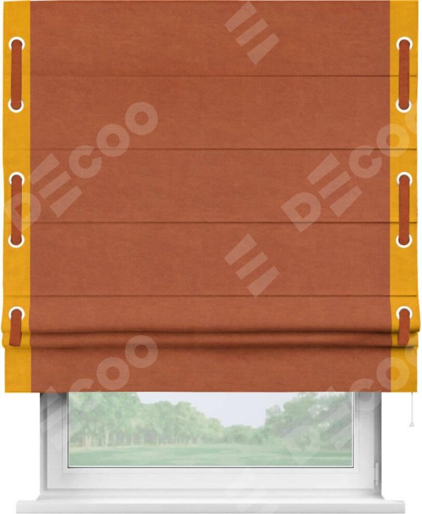 Римская штора «Кортин» с кантом Стрим Дуо (люверсы с пояском), для проема, ткань вельвет терракотовый