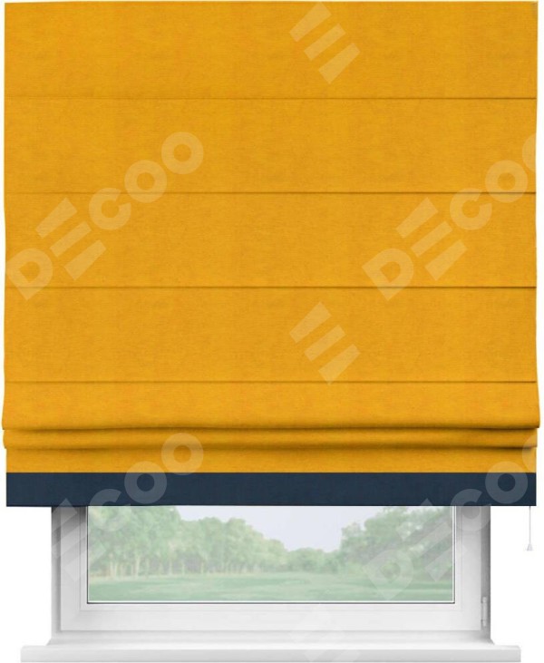 Римская штора «Кортин» с кантом Джестер, для проема, ткань вельвет желтый