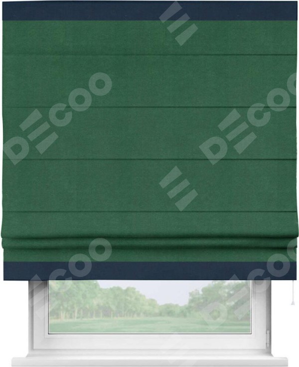Римская штора «Кортин» с кантом Горизонт, для проема, ткань вельвет зеленый