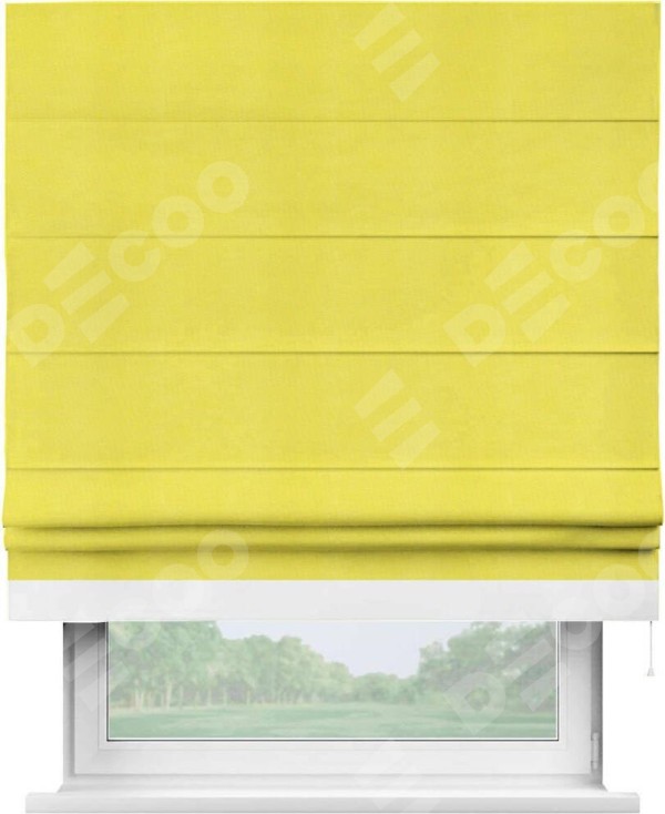 Римская штора «Кортин» с кантом Джестер, для проема, ткань вельвет cветло-желтый