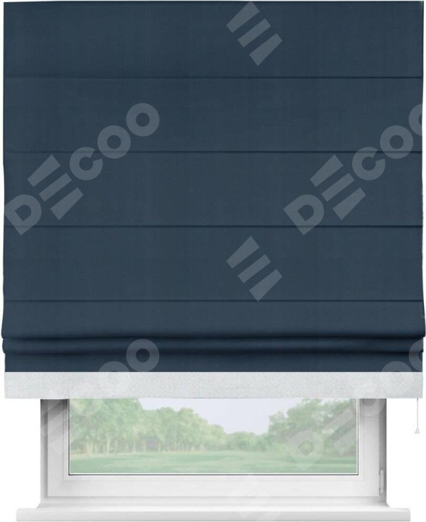 Римская штора «Кортин» с кантом Джестер, для проема, ткань блэкаут однотонный синий