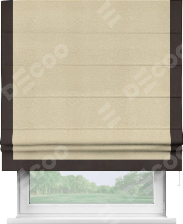 Римская штора «Кортин» с кантом Виктория, для проема, ткань блэкаут однотонный милано латте