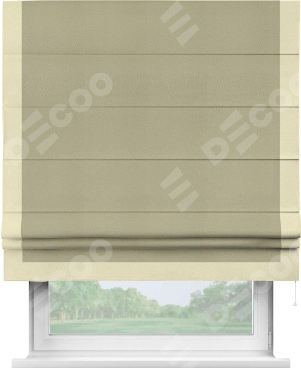 Римская штора «Кортин» с кантом Виктория, для проема, ткань блэкаут однотонный милано капучино