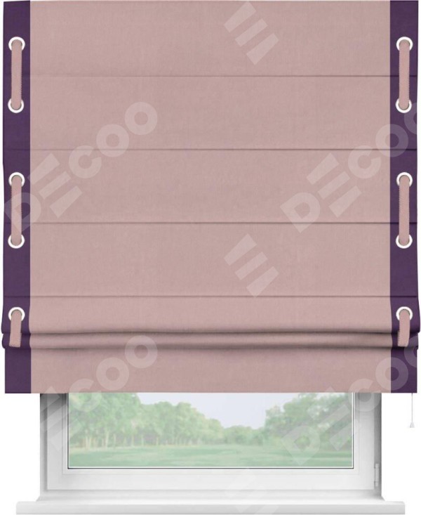 Римская штора «Кортин» с кантом Стрим Дуо (люверсы с пояском), для проема, ткань вельвет розовая пудра