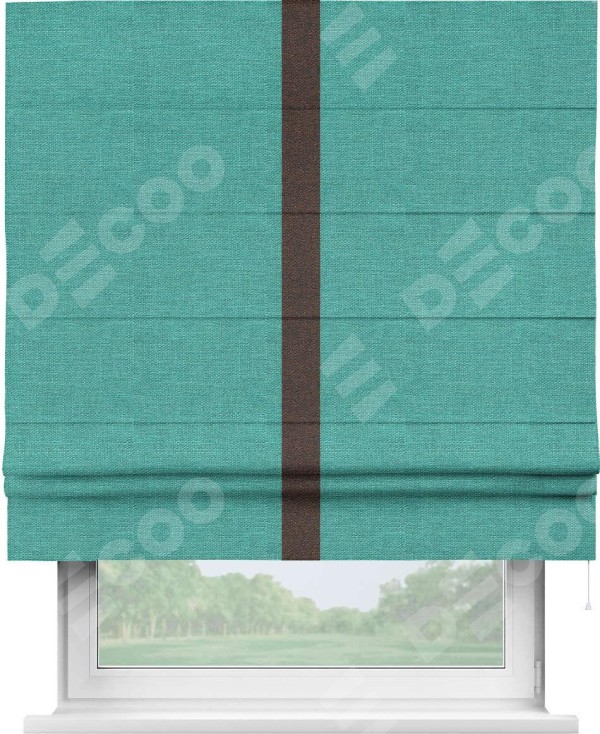 Римская штора «Кортин» с кантом Хайвэй, для проема, ткань лён изумрудный