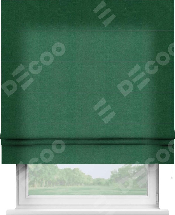 Римская штора «Кортин» для проема, ткань вельвет зелёный