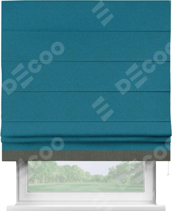 Римская штора «Кортин» с кантом Джестер, для проема, ткань лён димаут, светло-синий