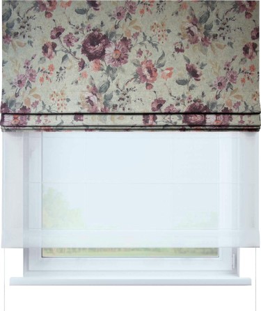 Римская штора «Кортин» день-ночь, ткань «Пионы»