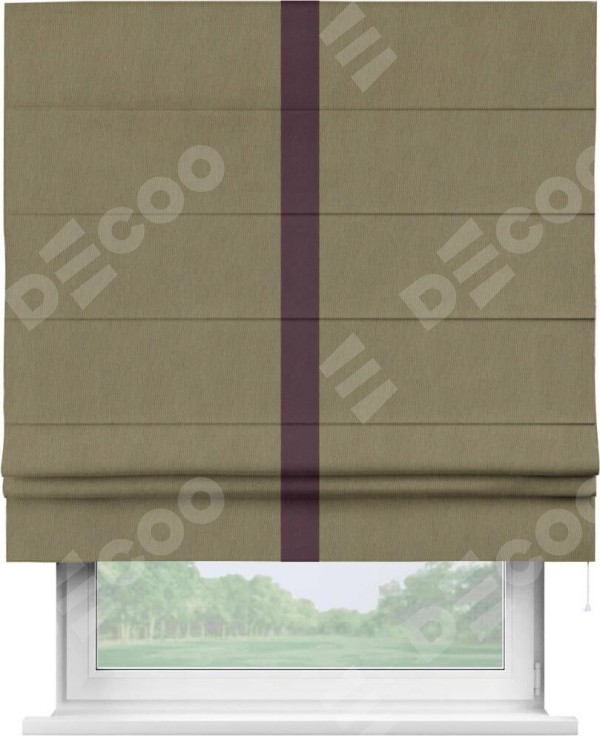 Римская штора «Кортин» с кантом Хайвэй, для проема, ткань блэкаут однотонный бежево-золотой