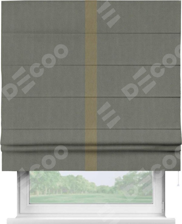 Римская штора «Кортин» с кантом Хайвэй, для проема, ткань блэкаут однотонный тёмно-серый