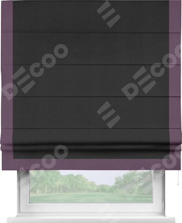 Римская штора «Кортин» с кантом Виктория, для проема, ткань блэкаут однотонный черный