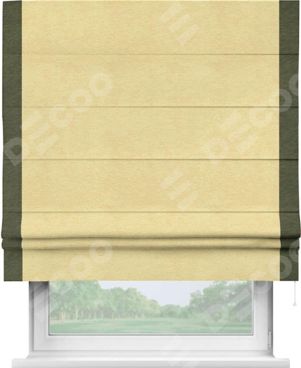 Римская штора «Кортин» с кантом Стрим Дуо, для проема, ткань софт однотонный золотой