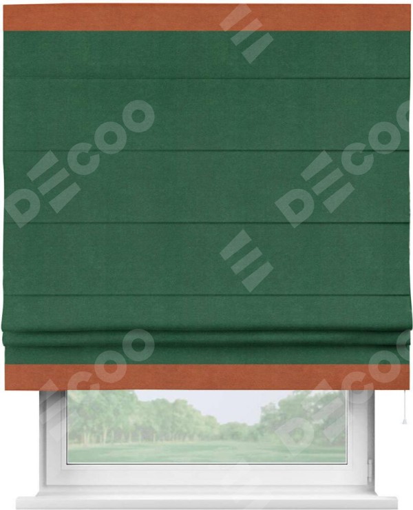 Римская штора «Кортин» с кантом Горизонт, для проема, ткань вельвет зеленый