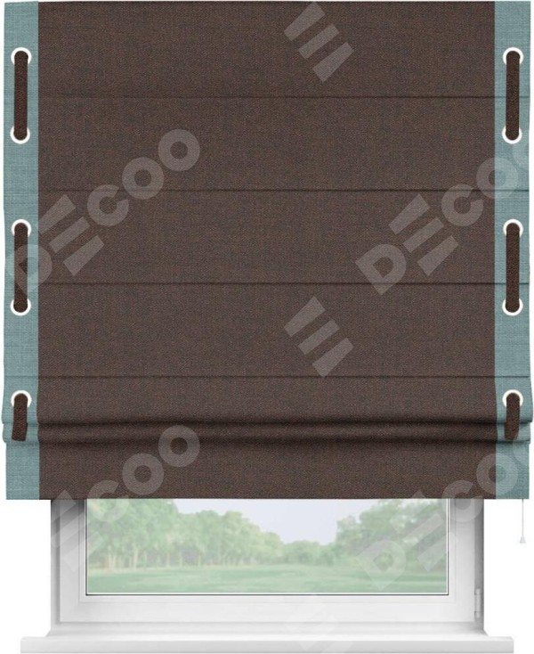 Римская штора «Кортин» с кантом Стрим Дуо (люверсы с пояском), для проема, ткань лён коричневый