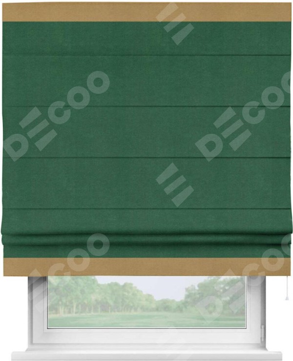 Римская штора «Кортин» с кантом Горизонт, для проема, ткань вельвет зеленый
