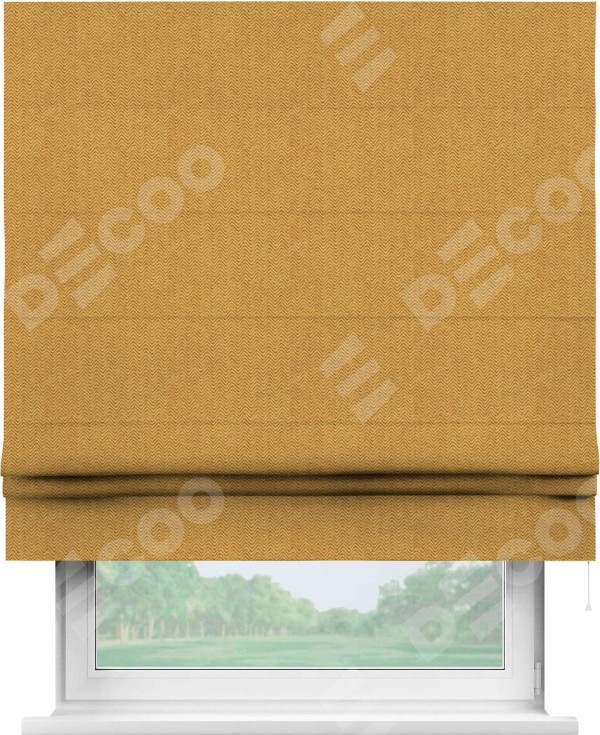 Римская штора «Кортин» для проема, ткань твид блэкаут, медово-желтый