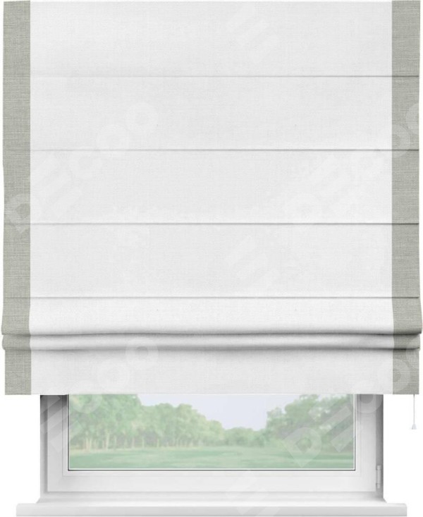 Римская штора «Кортин» с кантом Стрим Дуо, для проема, ткань лён белый, ширина 40-60 см