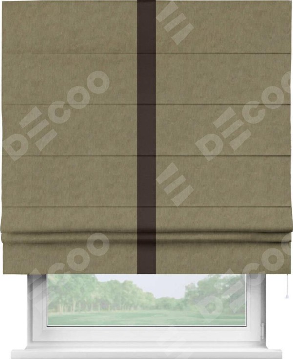 Римская штора «Кортин» с кантом Хайвэй, для проема, ткань блэкаут однотонный бежево-золотой