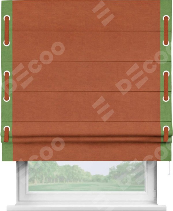 Римская штора «Кортин» с кантом Стрим Дуо (люверсы с пояском), для проема, ткань вельвет терракотовый