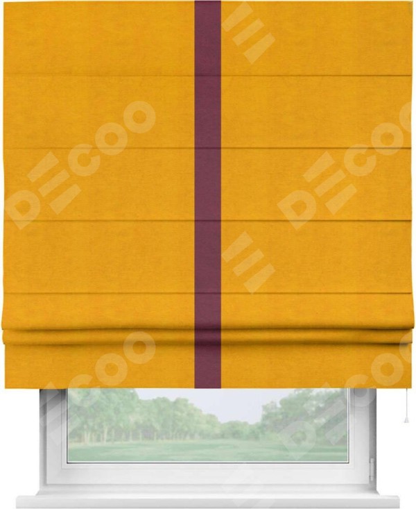 Римская штора «Кортин» с кантом Хайвэй, для проема, ткань вельвет желтый