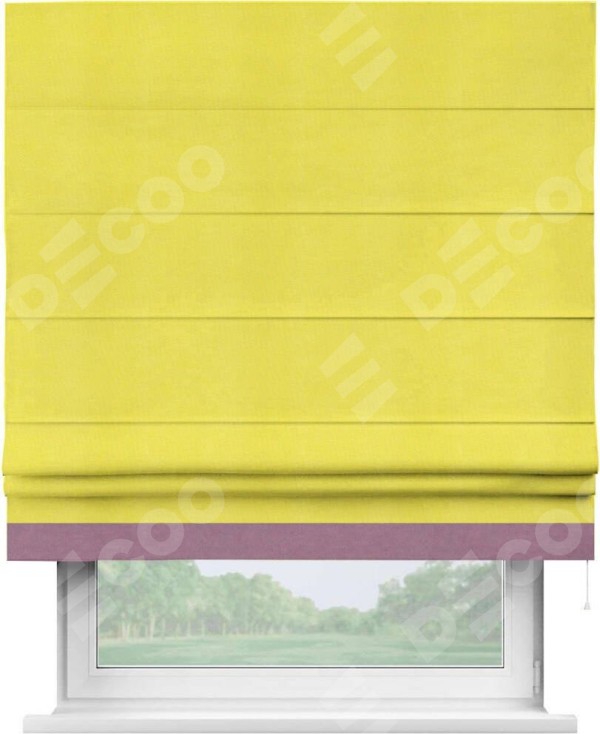Римская штора «Кортин» с кантом Джестер, для проема, ткань вельвет cветло-желтый