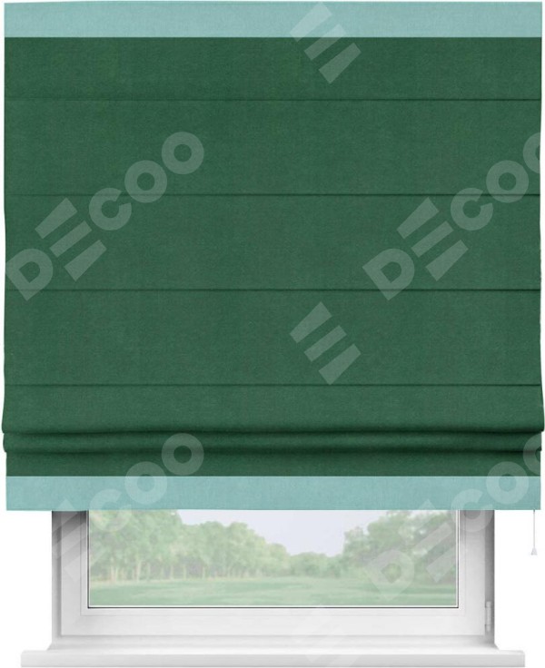 Римская штора «Кортин» с кантом Горизонт, для проема, ткань вельвет зеленый