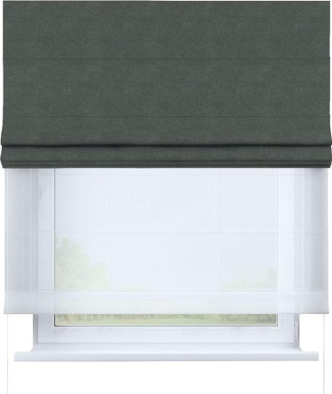 Римская штора «Кортин» день-ночь, ткань cotton блэкаут серый