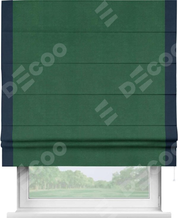 Римская штора «Кортин» с кантом Стрим Дуо, для проема, ткань вельвет зеленый