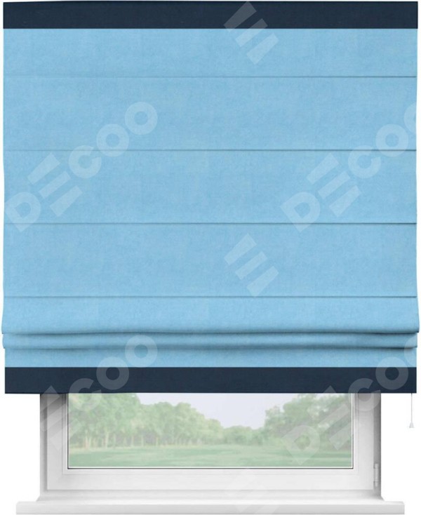 Римская штора «Кортин» с кантом Горизонт, для проема, ткань вельвет голубой