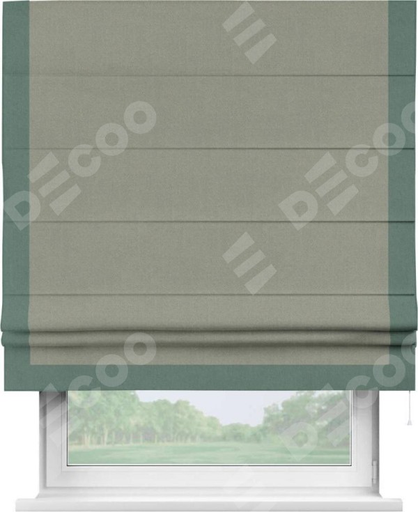 Римская штора «Кортин» с кантом Виктория, для проема, лён блэкаут светло-серый