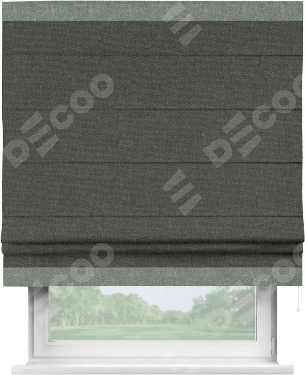 Римская штора «Кортин» с кантом Горизонт, для проема, ткань лён димаут, графитово-серый