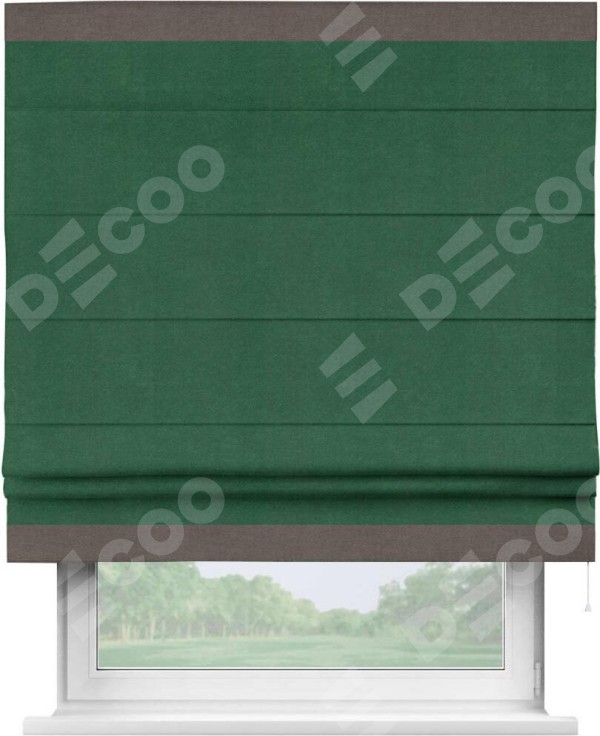 Римская штора «Кортин» с кантом Горизонт, для проема, ткань вельвет зеленый