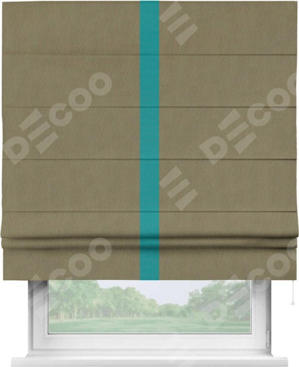 Римская штора «Кортин» с кантом Хайвэй, для проема, ткань блэкаут однотонный бежево-золотой