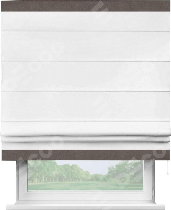 Римская штора «Кортин» с кантом Горизонт, для проема, ткань вельвет дымчато-белый