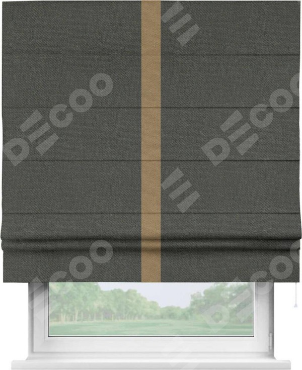 Римская штора «Кортин» с кантом Хайвэй, для проема, ткань лён димаут, графитово-серый