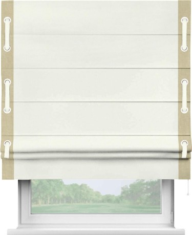 Римская штора «Кортин» для проема, канвас молочный, с кантом Стрим Дуо (люверсы с пояском)