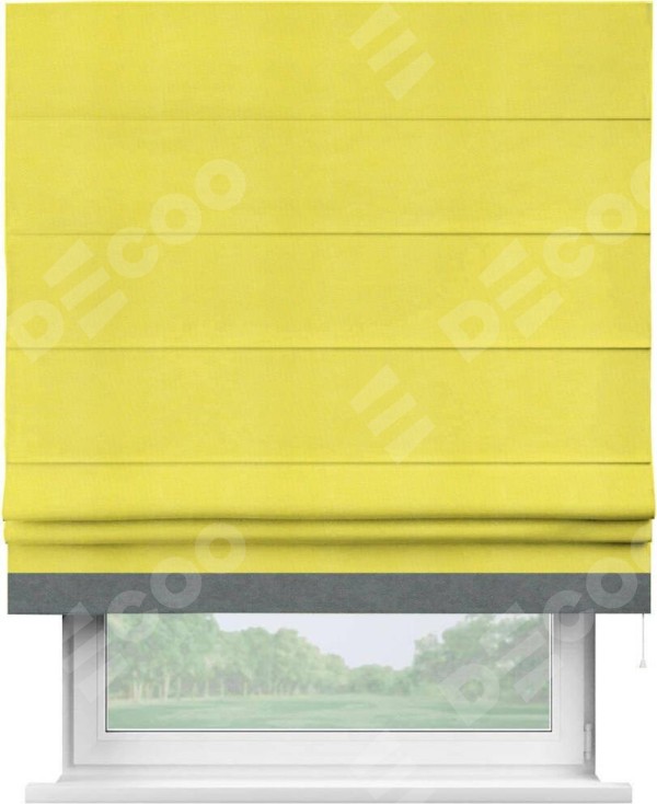 Римская штора «Кортин» с кантом Джестер, для проема, ткань вельвет cветло-желтый